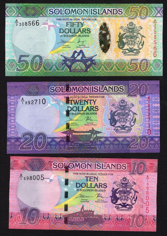 Solomon Islands - 10, 20 and 50 Dollars 2013/2017 - Pick # 33, 34 & 35 - UNC