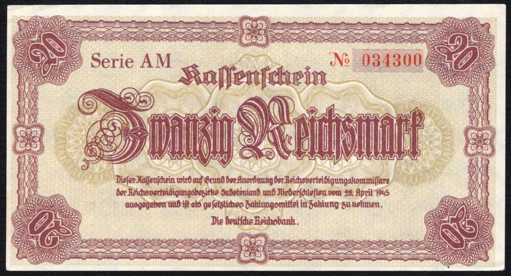 Germany - 20 Reichsmark 1945 - Pick # 187 - AU