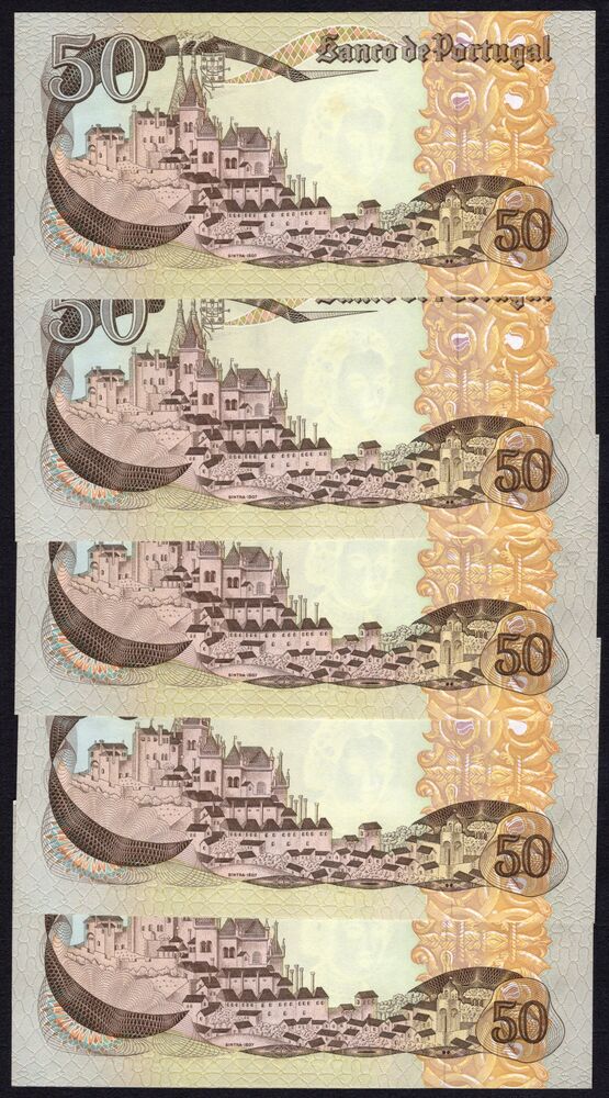 Portugal - 5 x 50 Escudos 1980 - Pick # 174 - Consecutive - AU/UNC