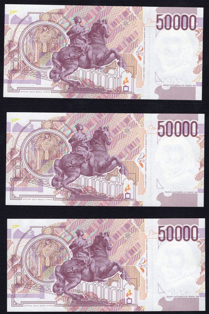 Italy - 3 x 50.000 Lire 1992 - Pick # 116c - Consecutive - UNC (ph)