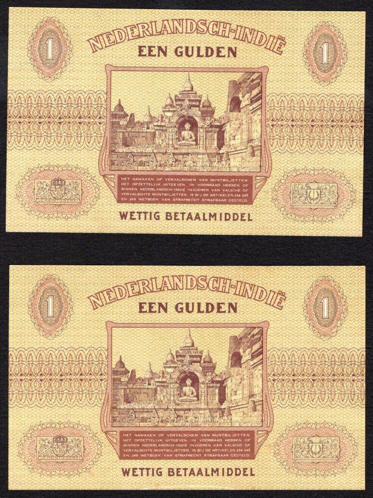 Netherlands Indies - 2 x 1 Gulden 1940 - Pick # 108a - Consecutive - AU/UNC