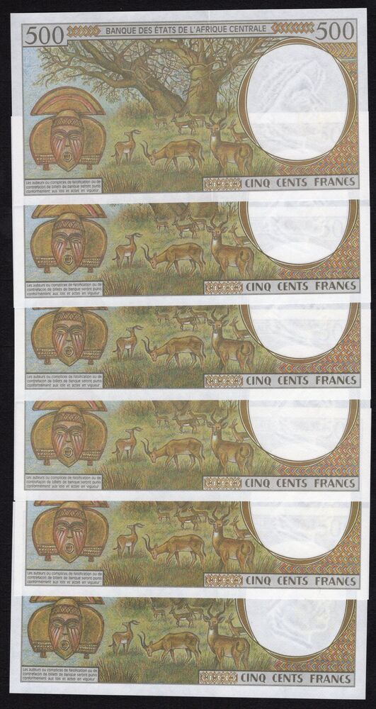 Central African States - 500 Francs 1994/2000 - 6 different letters, Complete Issue - UNC