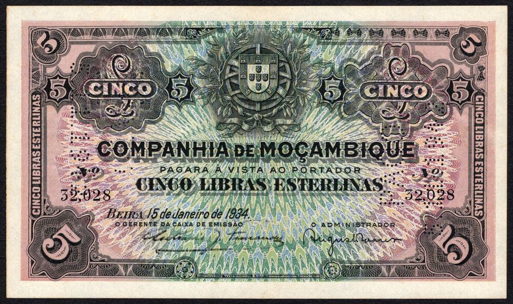 Mozambique - 5 Libras Esterlinas 1934 - Pick # R32 - UNC-