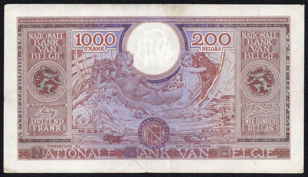 Belgium - 1000 Francs 1943 - Pick # 125 - VF