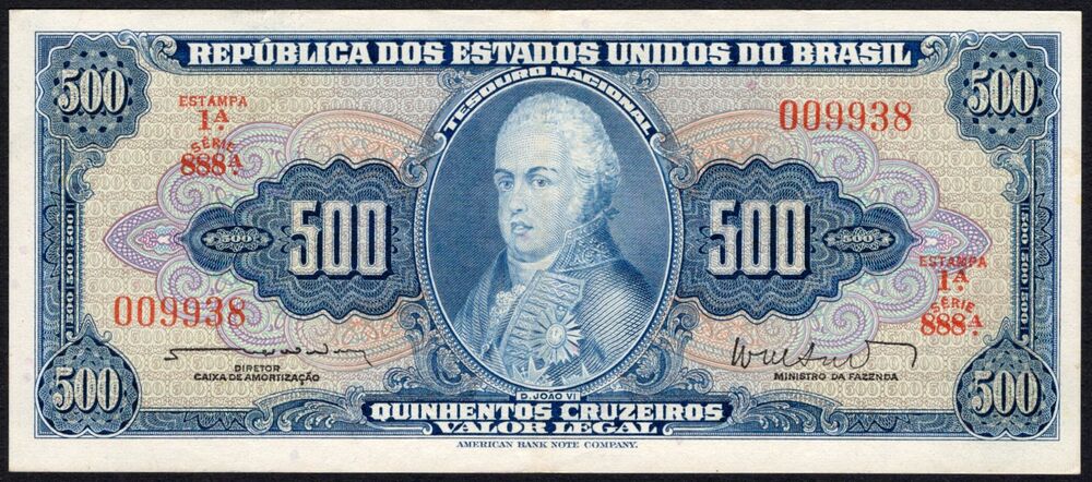 Brazil - 500 Cruzeiros 1961/1962 - Pick # 172b - XF