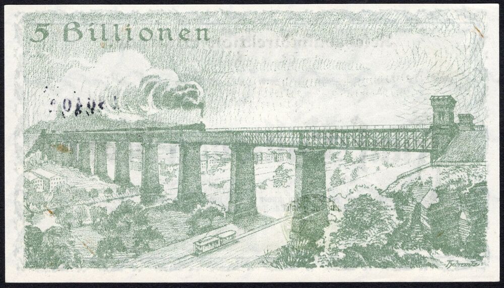 Germany, Reichsbahn - 5 Billionen Mark 1923 - Pick # S1380 - AU