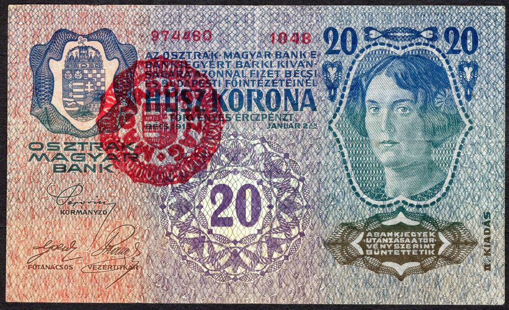 Hungary - 20 Kronen 1913/1920 - Pick # 21 - VF