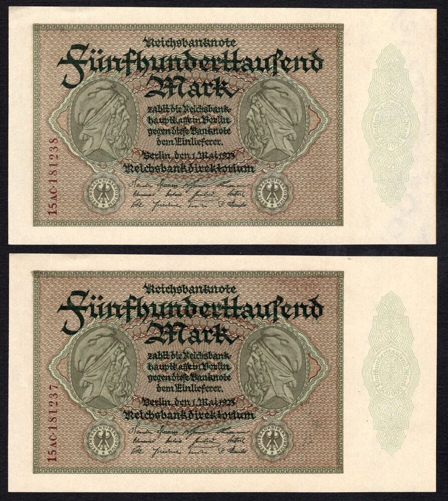 Germany - 2 x 500.000 Mark 1923 - Pick #88 - Consecutive - AU