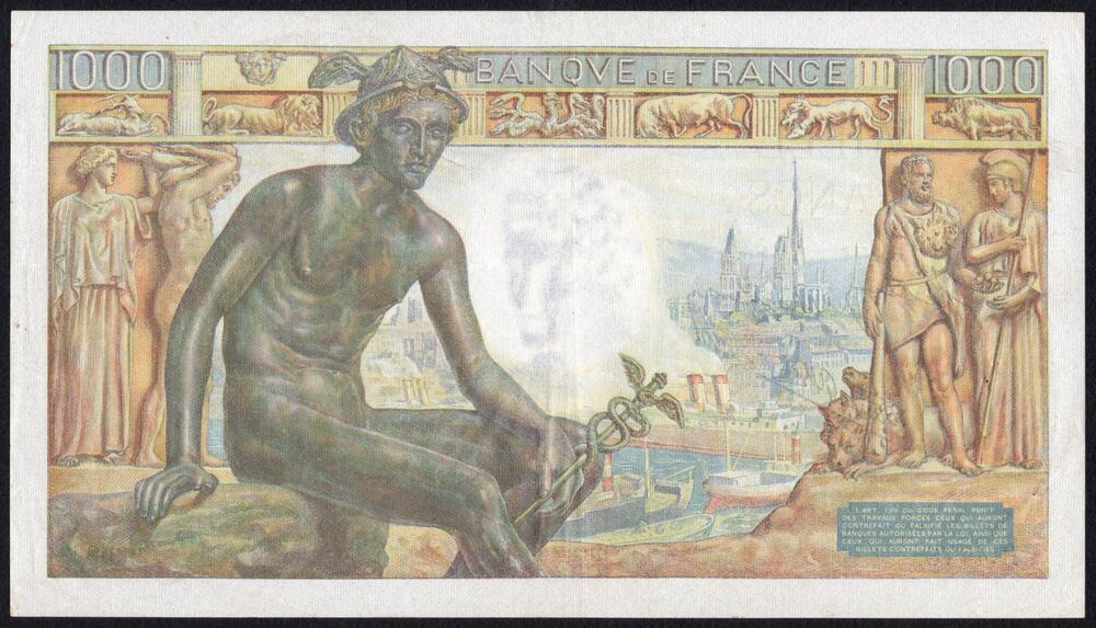 France - 1000 Francs 1943 - Pick # 102 - VF (ph)