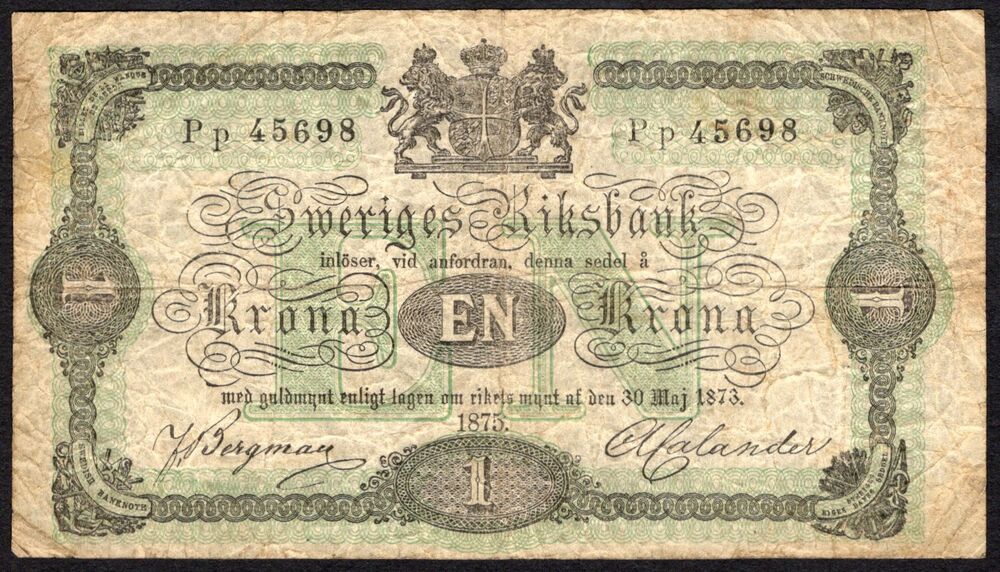 Sweden - 1 Krona 1875 - Pick # 1b - VG