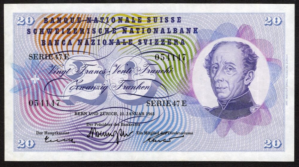 Switzerland - 20 Franken 1965 - Pick # 46l - VF/XF
