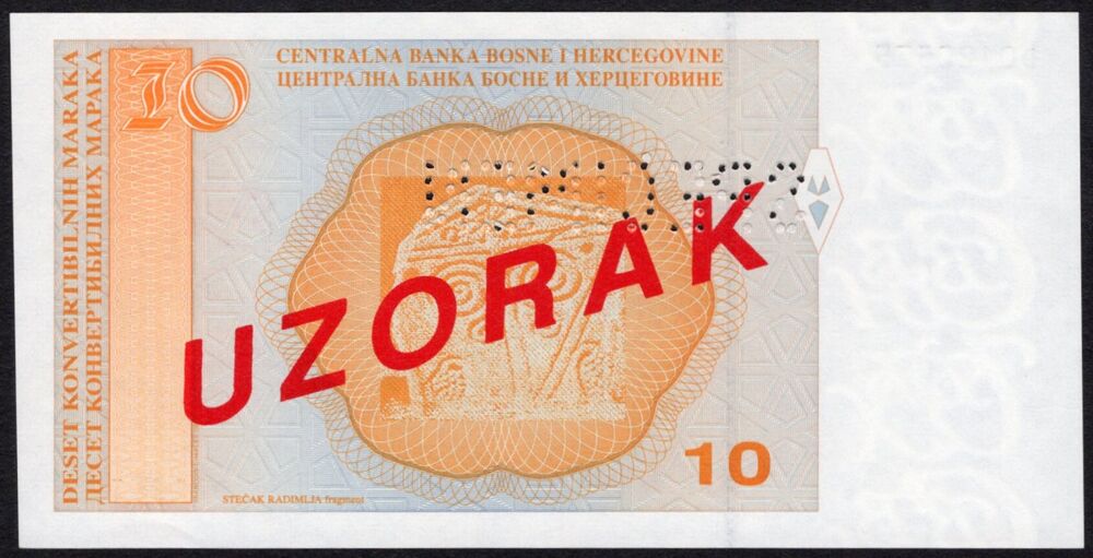 Bosnia and Herzegovina - 10 Konvertibilnih Marka 1998 - Pick # 63 - Specimen - UNC