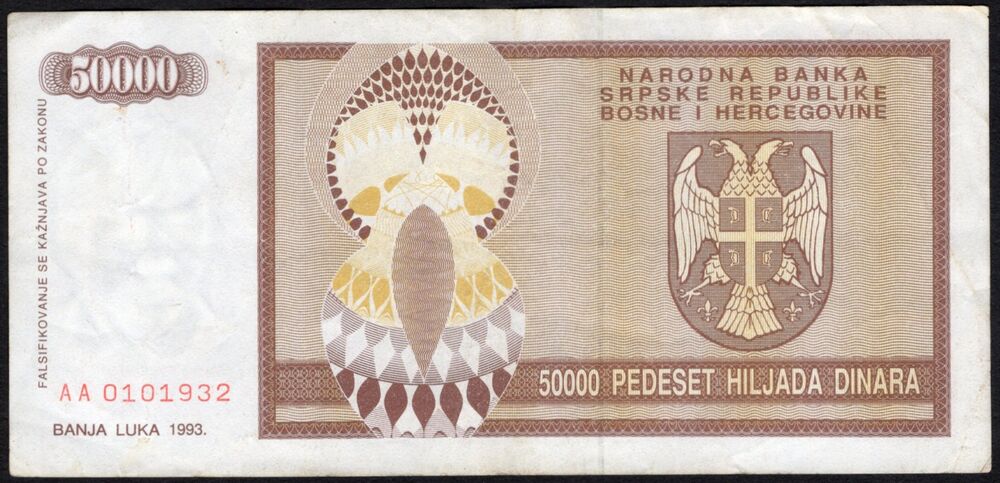 Bosnia and Herzegovina - 50.000 Dinara 1993 - Pick # 140 - VF