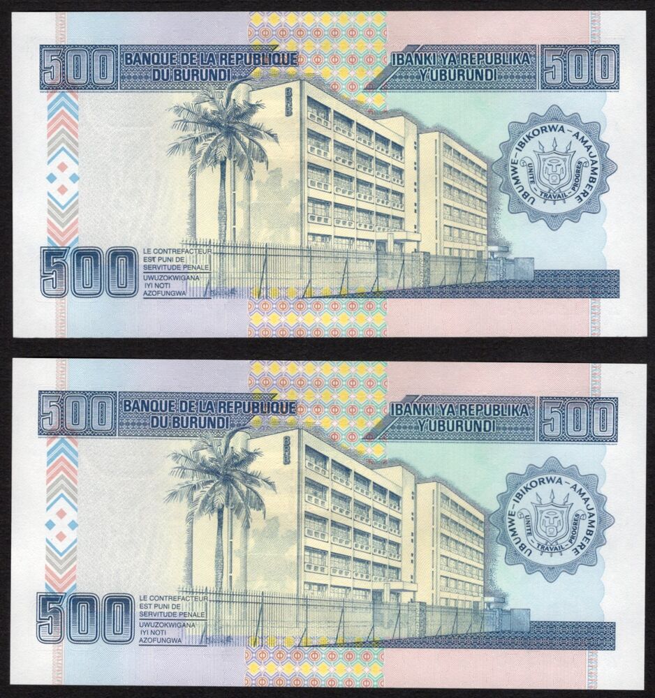 Burundi - 2 x 500 Francs 2013 - Pick # 45c* - Replacement - UNC