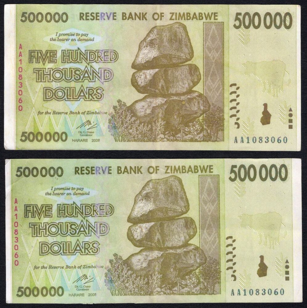Zimbabwe - 2 x 500.000 Dollars 2008 - Pick # 76 - Forgeries - VF/XF