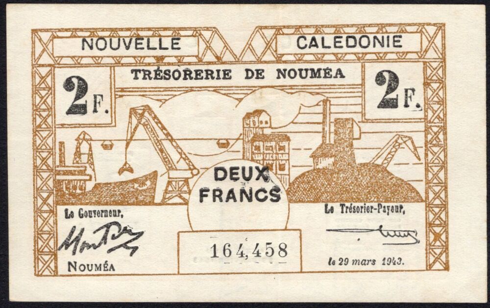 New Caledonia - 2 Francs 1943 - Pick # 56 - XF