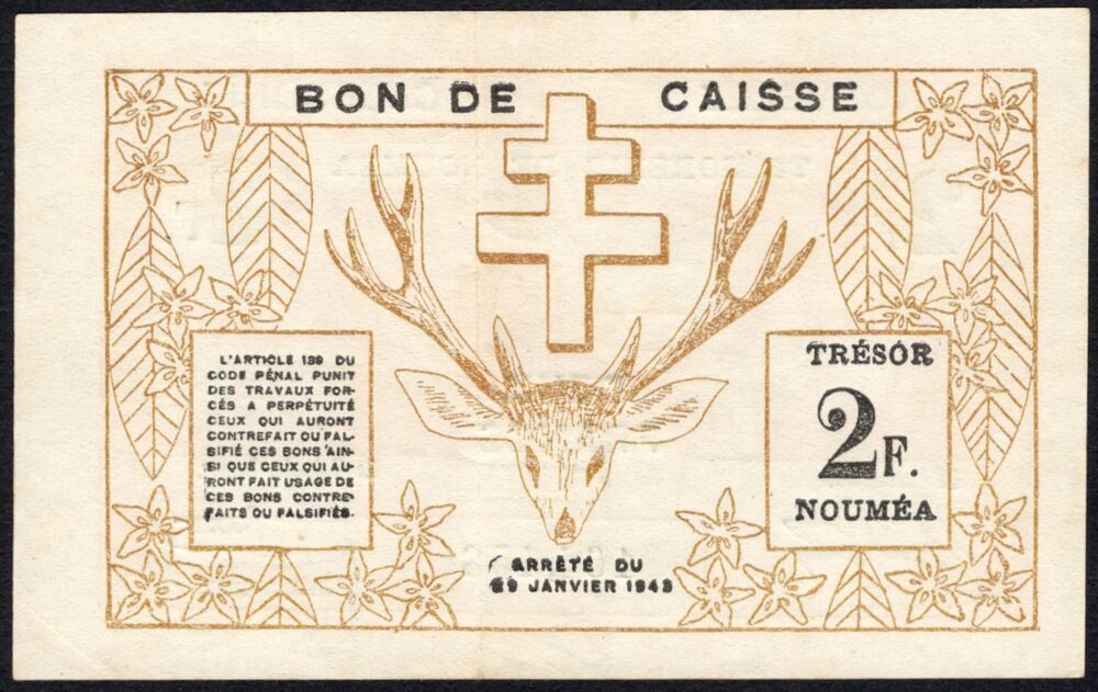 New Caledonia - 2 Francs 1943 - Pick # 56 - XF