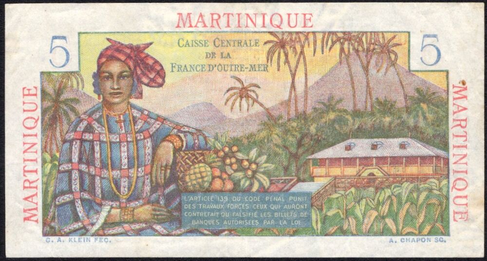 Martinique - 5 Francs 1947/1949 - Pick # 27 - VF
