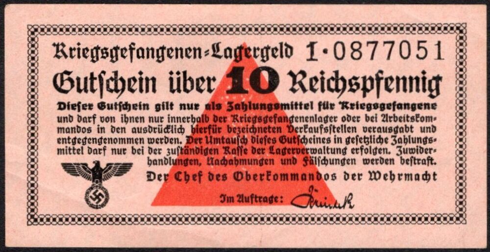 Germany, Camp Money - 10 Reichspfennig WWII - XF+