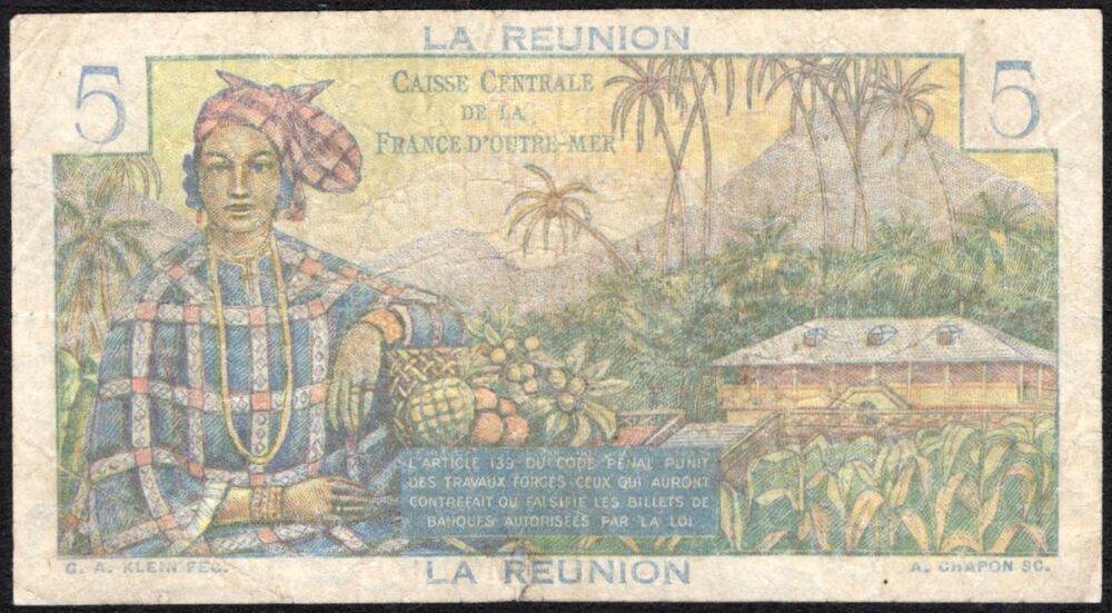 Reunion - 5 Francs 1947 - Pick # 41 - Fine