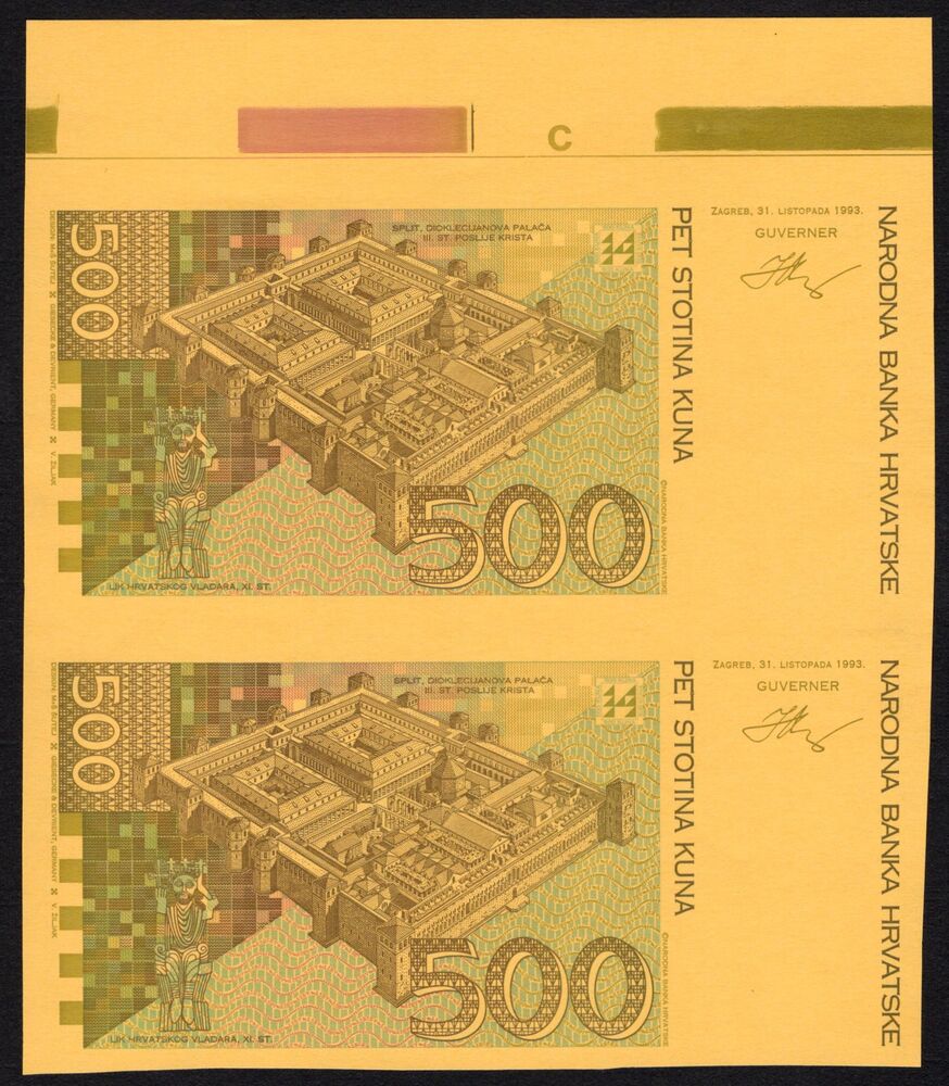 Croatia - 2 x 500 Kuna 1993 - Pick # 34p - Uncut Proofs - UNC