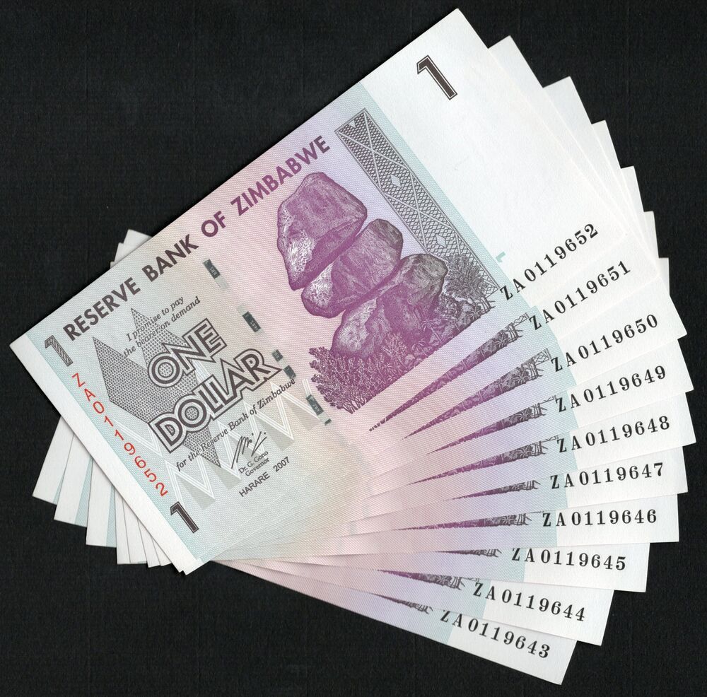 Zimbabwe - 10 x 1 Dollar 2007 - Pick # 65* - Consecutive Replacements - UNC