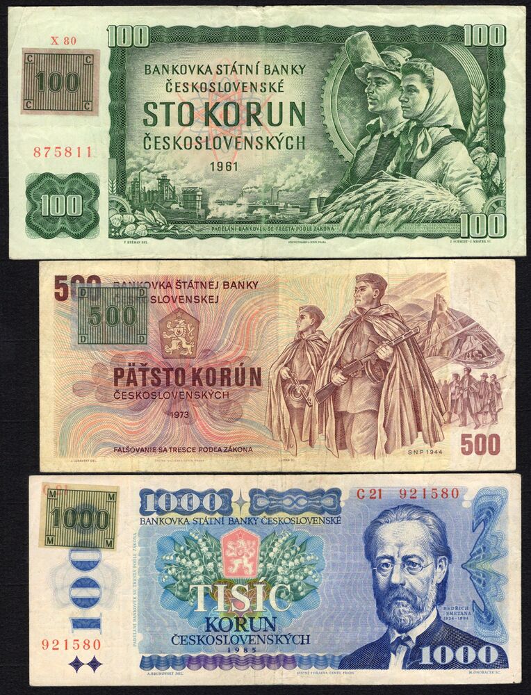 Czechia - 100, 500 & 1000 Korun 1993 - Pick # 1/2/3 - F/VF