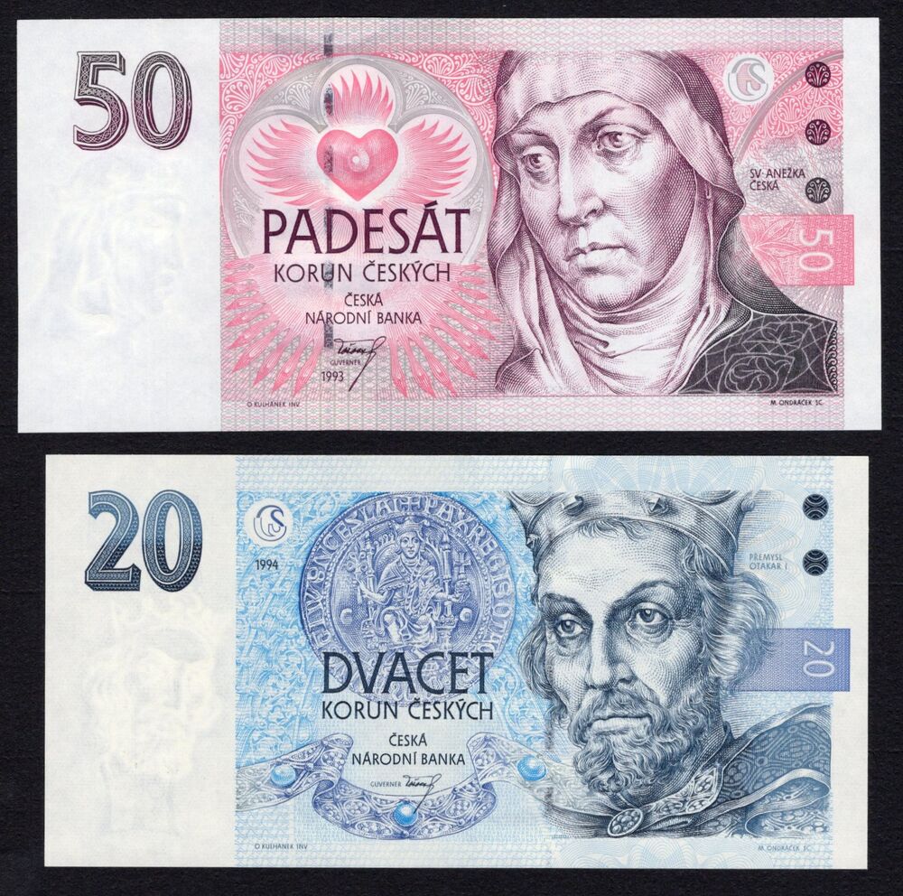 Czechia - 20 & 50 Korun 1993/94 - Pick # 10a and 11 - UNC