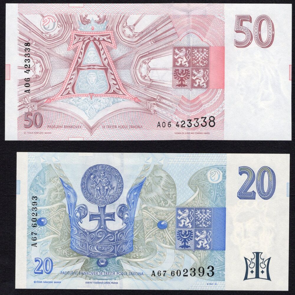 Czechia - 20 & 50 Korun 1993/94 - Pick # 10a and 11 - UNC