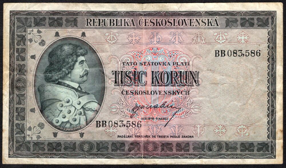 Czechoslovakia - 1000 Korun 1945 - Pick # 65a - F/VF
