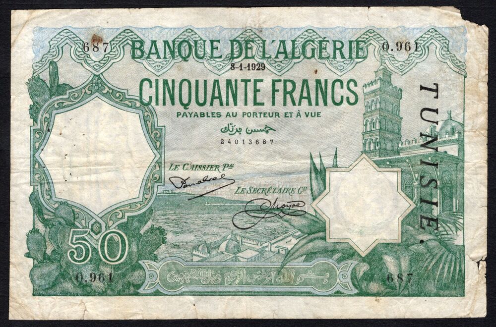 Tunisia - 50 Francs 1929 - Pick # 9 - VG