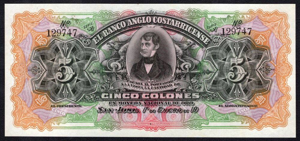 Costa Rica - 5 Colones 1903/1917 - Pick # S122r - UNC-