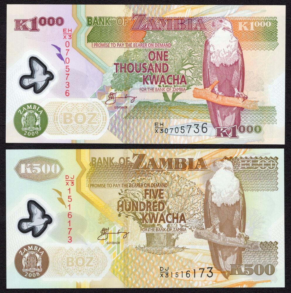 Zambia - 500 & 1000 Kwacha 2008/09 - Pick # 43f* & 44g* - Replacements - UNC