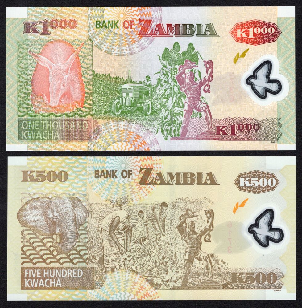 Zambia - 500 & 1000 Kwacha 2008/09 - Pick # 43f* & 44g* - Replacements - UNC