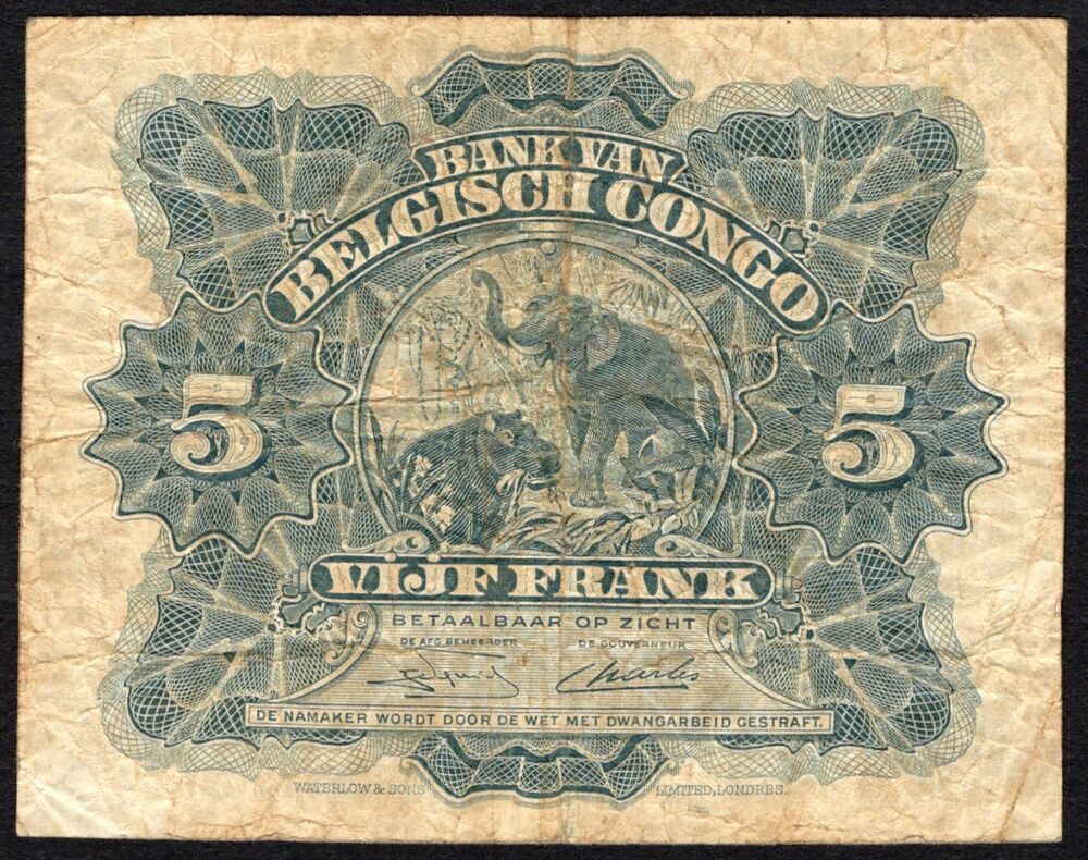 Belgian Congo - 5 Francs 1951 - Pick # 13B - Fine