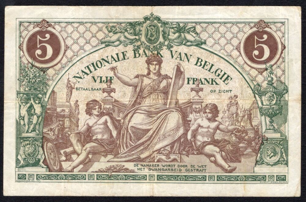 Belgium - 5 Francs 1914 - Pick # 75a - F/VF