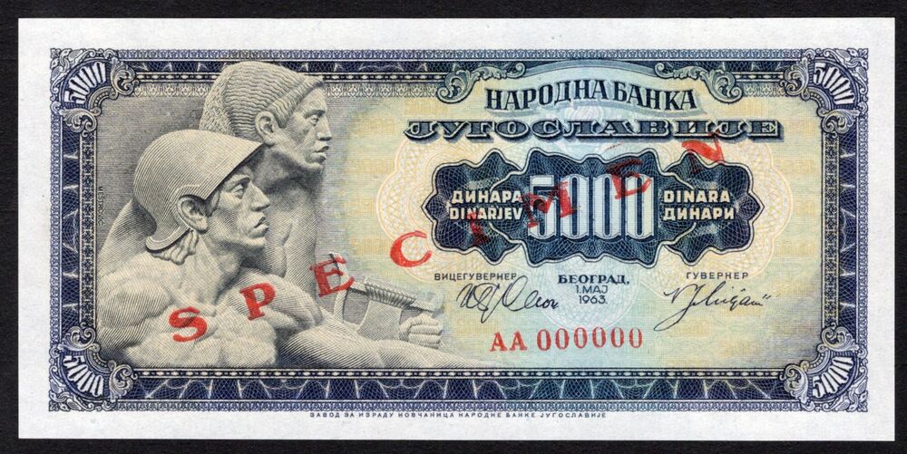 Yugoslavia - 5000 Dinara 1963 - Pick # 76s - Specimen - UNC