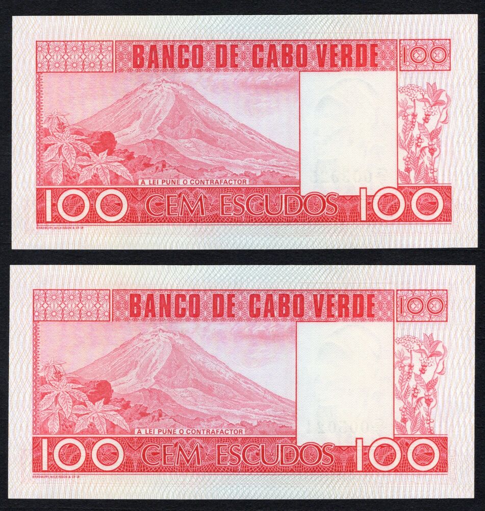 Cape Verde - 2 x 100 Escudos 1977 - Pick # 54 - Consecutive - UNC