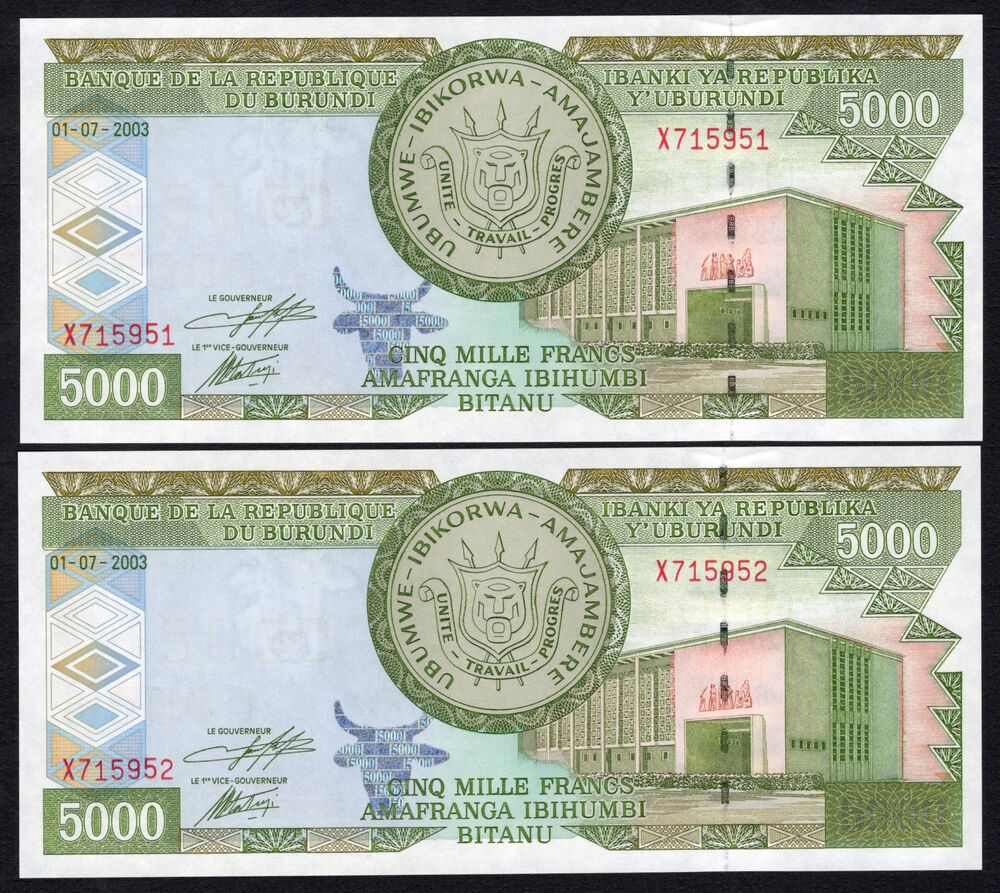 Burundi - 2 x 5000 Francs 2003 - Pick # 42b - Consecutive - UNC