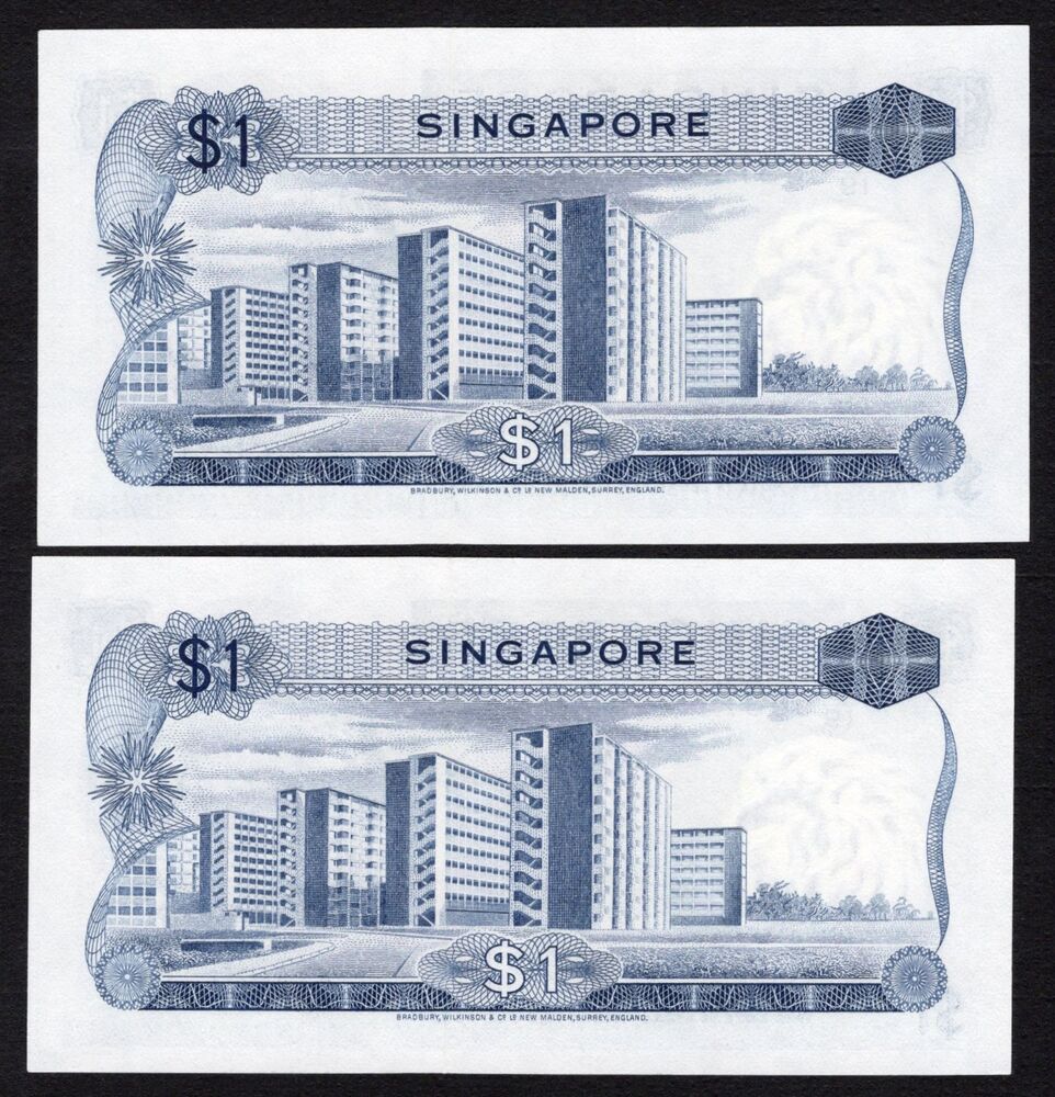 Singapore - 2 x 1 Dollar 1967/72 - Pick # 1d - Consecutive - UNC