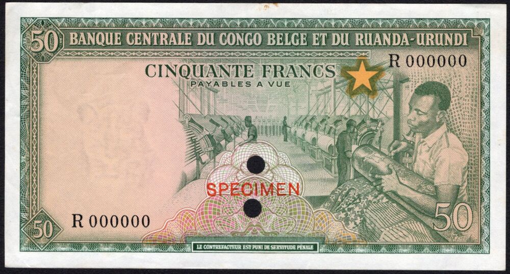 Belgian Congo - 50 Francs 1957/59 - Pick # 32ct - Color Trial Specimen