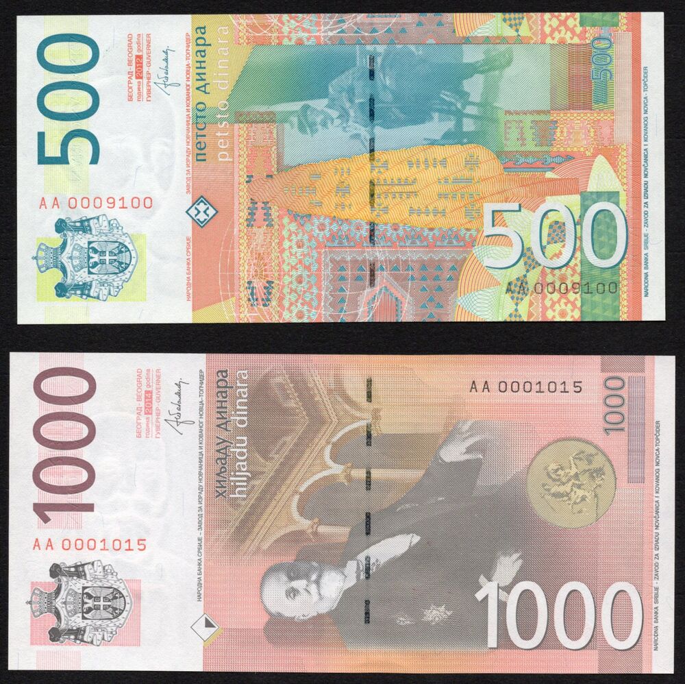 Serbia - 500 & 1000 Dinara 2012/14 - Pick # 59b & 60b - Low serial numbers - UNC