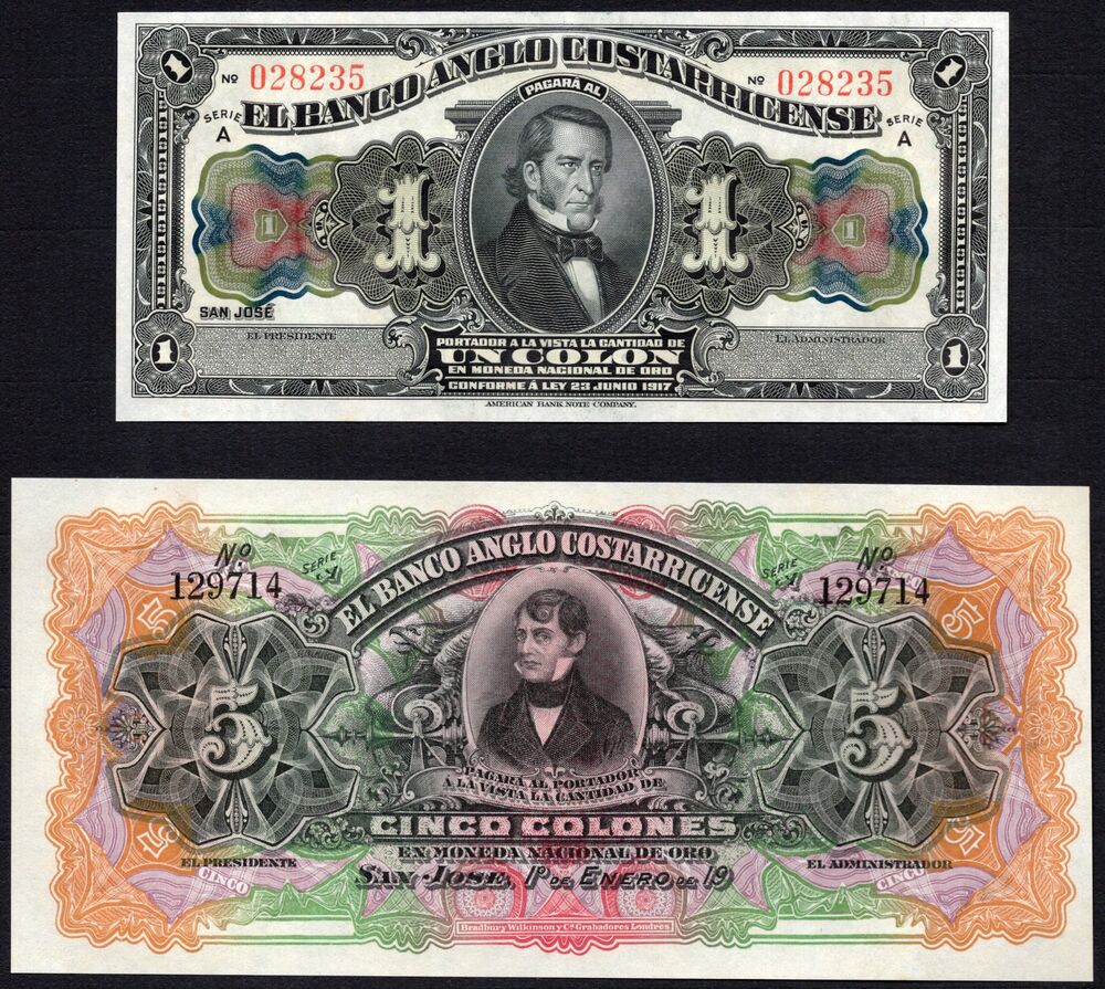 Costa Rica - 1 & 5 Colones 1903/17 - Pick # S121, S122 - Remainders - UNC