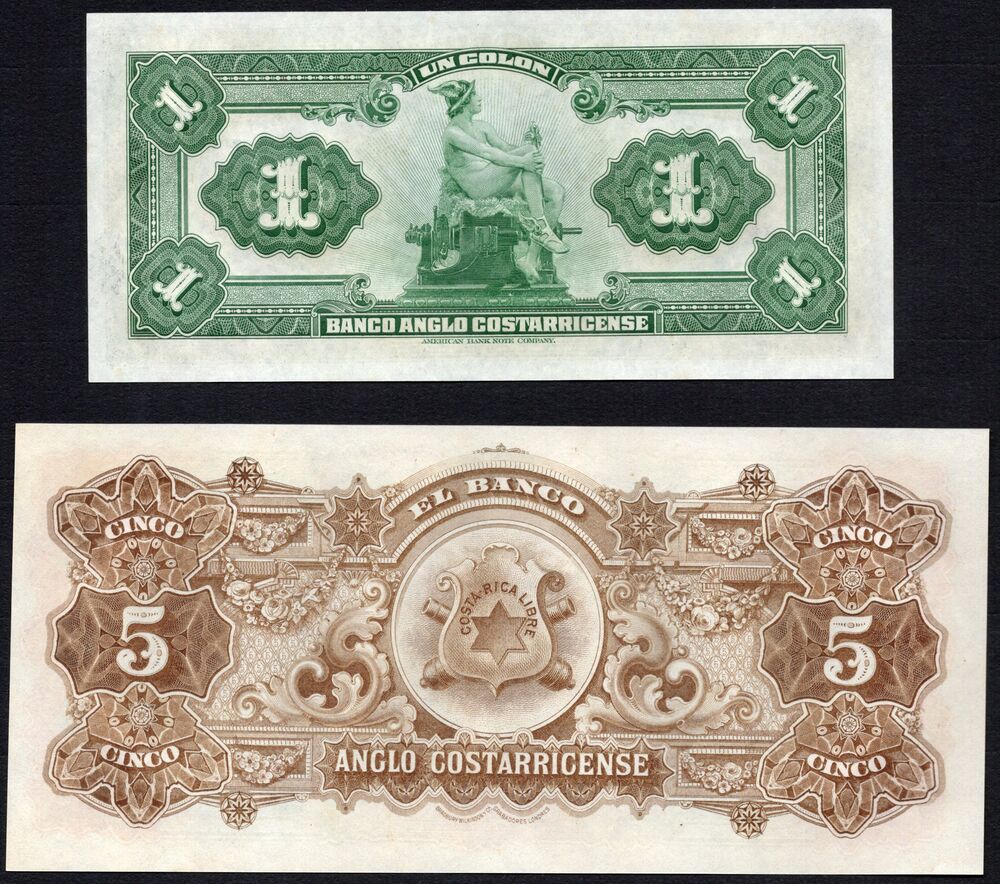 Costa Rica - 1 & 5 Colones 1903/17 - Pick # S121, S122 - Remainders - UNC