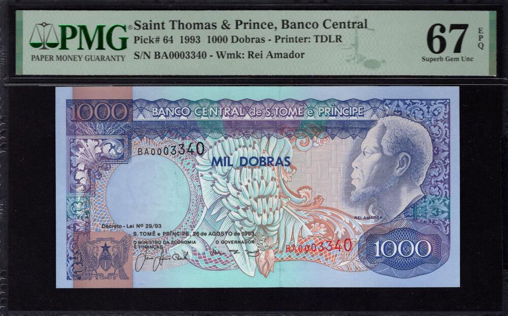 Sao Tome and Principe - 1000 Dobras 1993 - Pick # 64 - PMG 67 EPQ