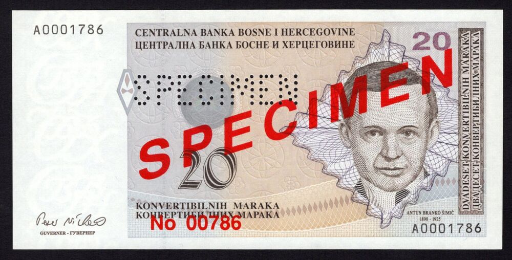 Bosnia - 20 Konvertibilnih Maraka 1998 - Pick # 65s - Specimen - UNC
