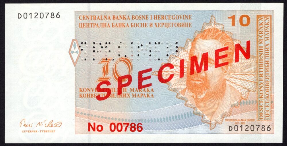 Bosnia - 10 Konvertibilnih Maraka 1998 - Pick # 63s - Specimen - UNC