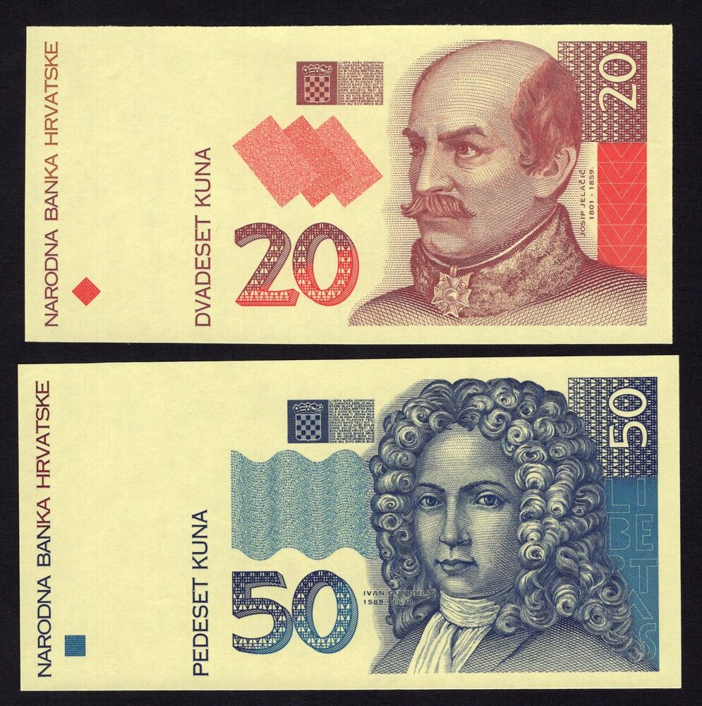 Croatia - 20 and 50 Kuna 1993 - Pick # 30p & 31p - Face Proofs - UNC