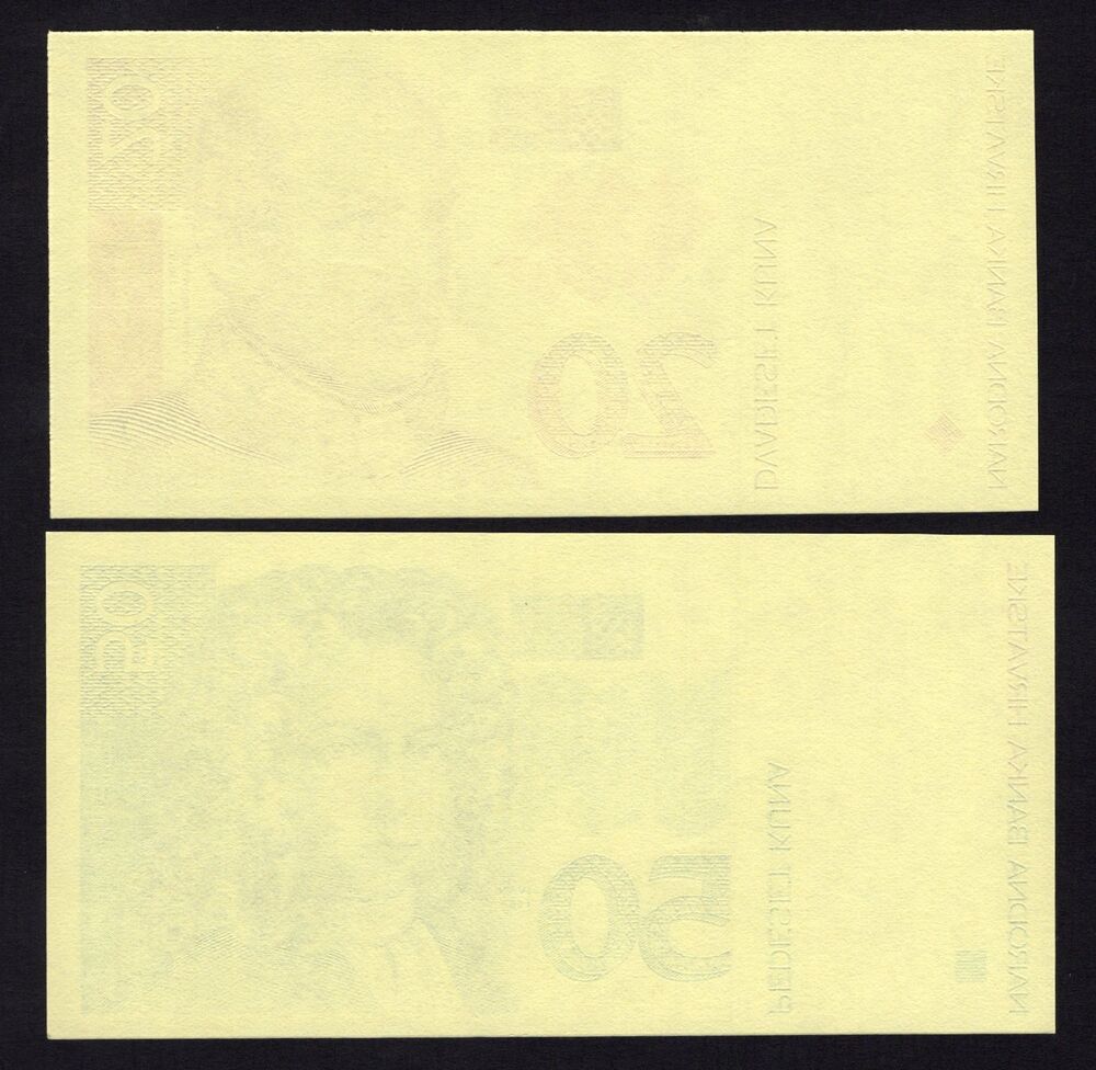 Croatia - 20 and 50 Kuna 1993 - Pick # 30p & 31p - Face Proofs - UNC