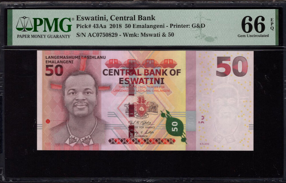 Eswatini - 50 Emalangeni 2018 - Pick # 43Aa - PMG 66 EPQ